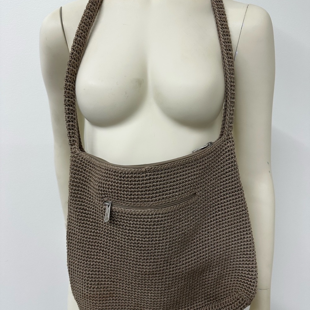 The Sak Beige Woven Crochet Shoulder Bag
